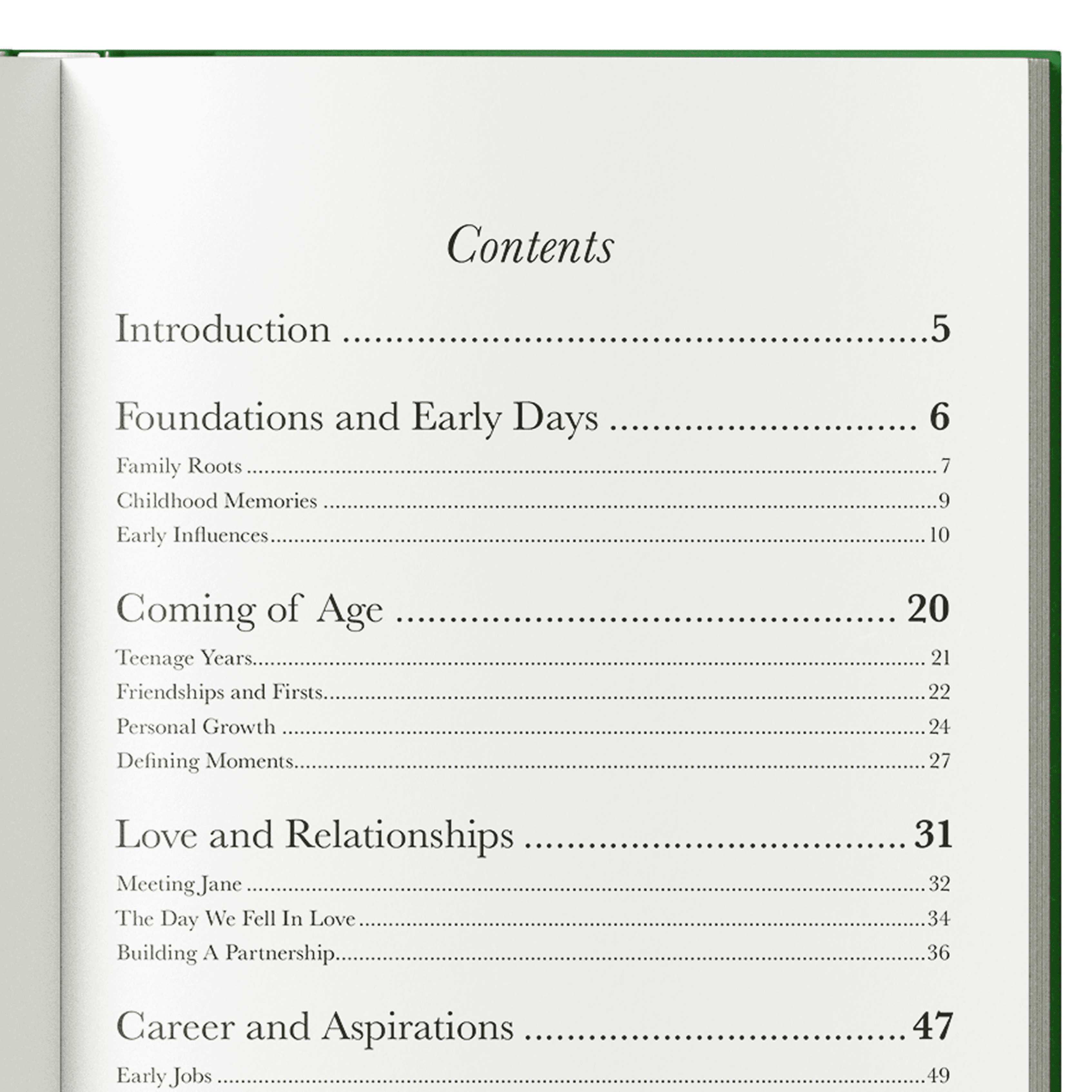 Professionally designed table of contents